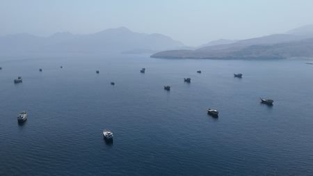 FILE PHOTO: A drone view shows vessels near the Strait