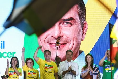 Brazilian presidential candidate Flavio Bolsonaro attends campaign rally in Porto