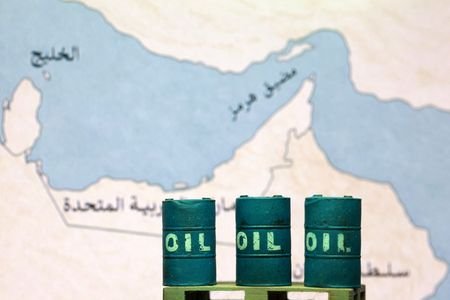 Illustration shows map showing the Strait of Hormuz, also known