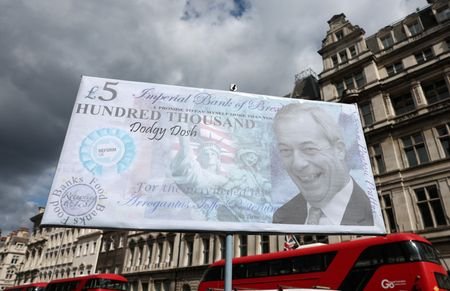 Potest placard depicting leader of Reform UK party Nigel Farage