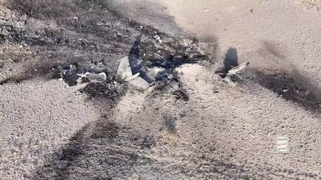 The wreckage of what the Houthi military media wing says