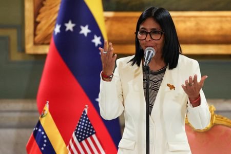 FILE PHOTO: U Venezuelan acting President Delcy Rodriguez speaks as