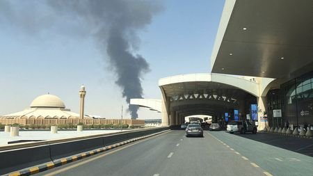 Large plume of black smoke rises from the fuel storage