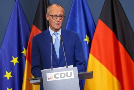 German Chancellor Friedrich Merz gives a statement at the CDU