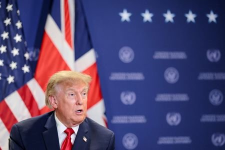 US President Trump participates in a bilateral meeting with Britain's