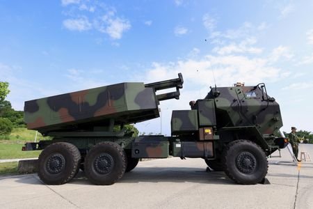 A High Mobility Artillery Rocket System (HIMARS) is displayed during