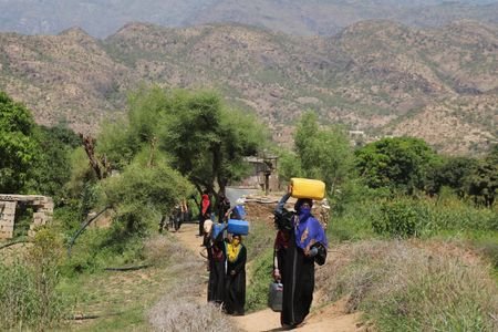 Displaced Yemenis struggle to collect water to makeshift camps