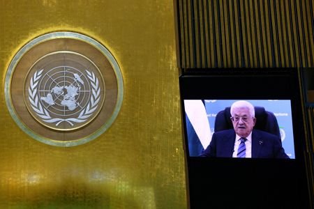President of the State of Palestine Mahmoud Abbas addresses