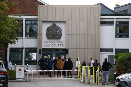Tommy Robinson arrives at Basingstoke Magistrates Court where Daniel Thomas