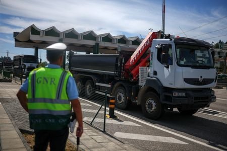 Portuguese truck drivers demonstrate for lower fuel prices, in Coimbra