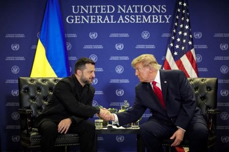 FILE PHOTO: US President Trump and Ukraine's President Zelenskiy participate