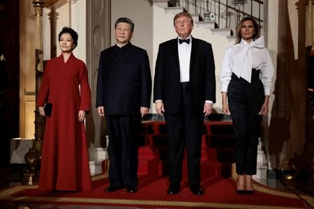 FILE PHOTO: US President Donald Trump hosts state dinner for