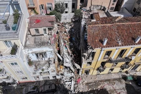 Building partially collapses after explosion in central Athens