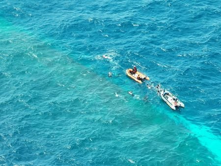 Rescue members and navy personnel dive to recover victims of