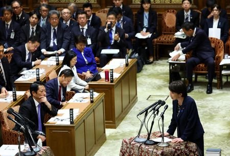 Japan's Prime Minister Sanae Takaichi speaks at the Lower House