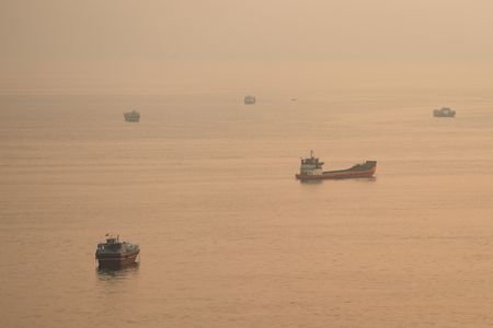 FILE PHOTO: Vessels at the Strait of Hormuz, as seen