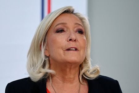 FILE PHOTO: French far-right leader Le Pen presents a 2027