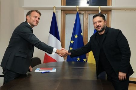 Ukraine's President Volodymyr Zelenskiy meets France's President Emmanuel Macron in