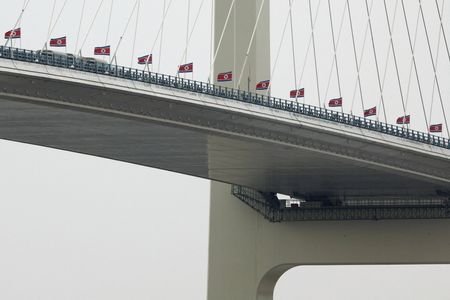 Newly opened New Yalu River Bridge as seen from Dandong