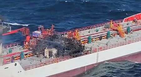 Aerial footage shows San Marino-flagged tanker wine trader ship that