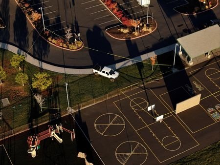 A drone view shows Silver Rail Elementary School, the day