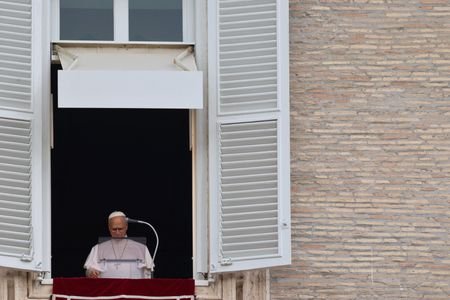 Pope Leo leads the Sunday Angelus prayer after being discharged