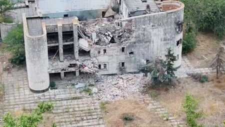 FILE PHOTO: Drone footage shows destruction in the Russian occupied
