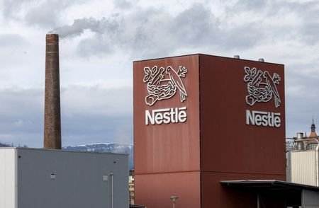 FILE PHOTO: A logo of food giant Nestle is seen