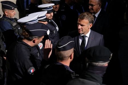 French President Emmanuel Macron meets with the police force in