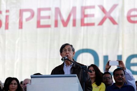 Cardenas, founder of the PRD party addresses supporters during a